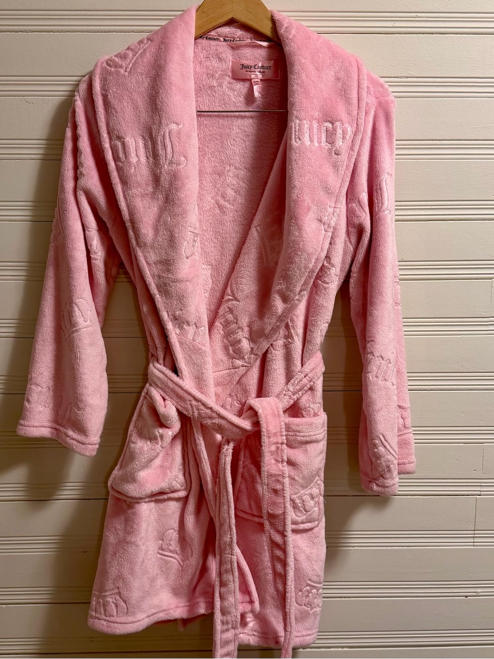 Juicy Couture Pink Plush Robe S/M Y2K Cozy Lounge Sleepwear